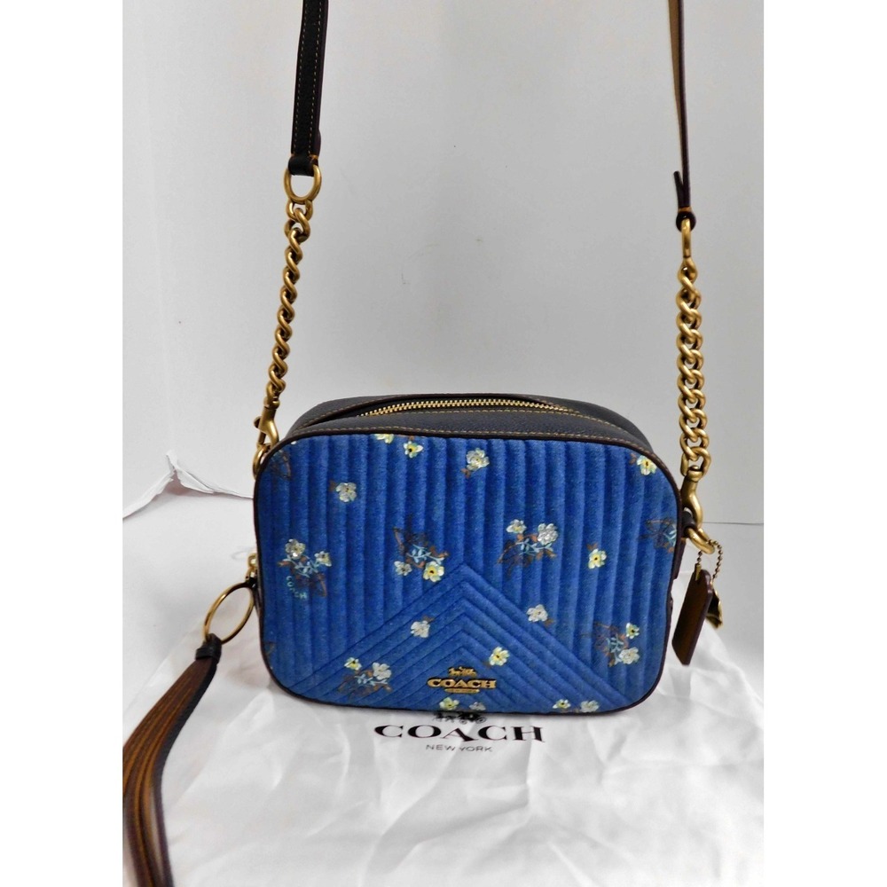 COACH 29419 Floral Bow Camera Bag Crossbody Bag Denim Blue Black Brown $295rt